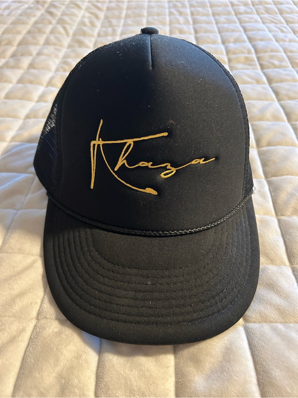 Kevin Gates Khaza Embroidered Trucker Hat in Black with Gold Script